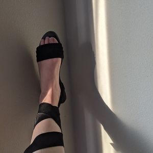 Raye Black Suede Slip on Wrap Sandals